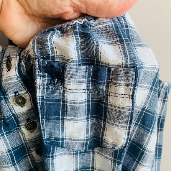 Abercrombie & Fitch Romper Navy Blue White Plaid Racer Back Fun Vaction Medium - Picture 3 of 10